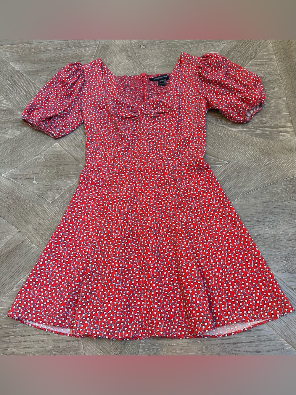 French Connection Red Puff Sleeve Mini Dress